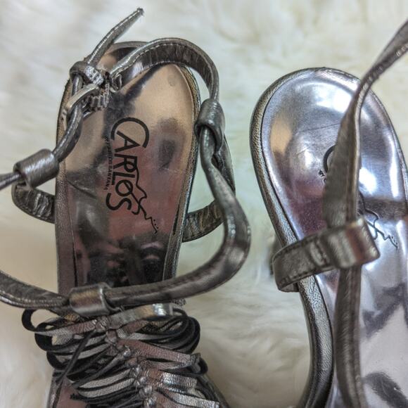 Carlos by Carlos Hamptons Santana Silver Pewter T Strap Stiletto Sandal Sz 7 - Picture 2 of 9